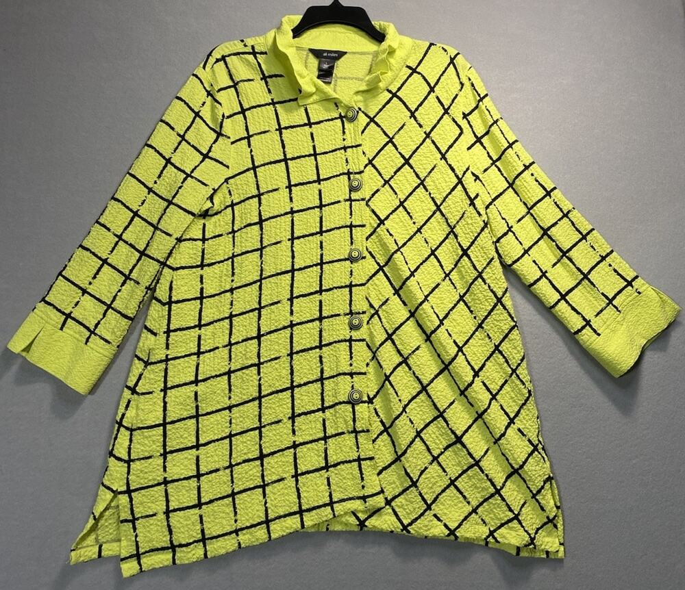 Ali Miles Textured Windowpane Tunic with Standing Wired Button Down Top Size L